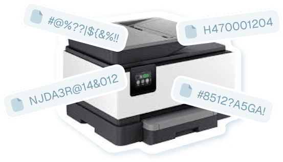 A multifunction office scanner producing image-only PDF invoices saved with generic file names.